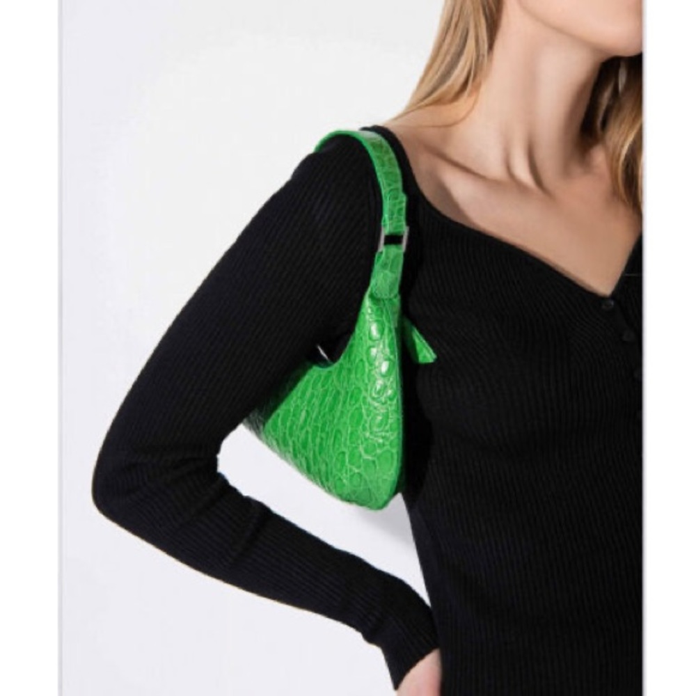 By Far Baby Amber Emerald Circular Croco Embossed Leather Bag